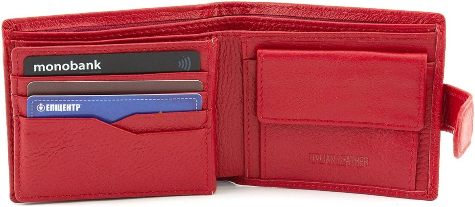 Жіноче портмоне із натуральної шкіри червоного кольору з блоком під карти ST Leather 1767456