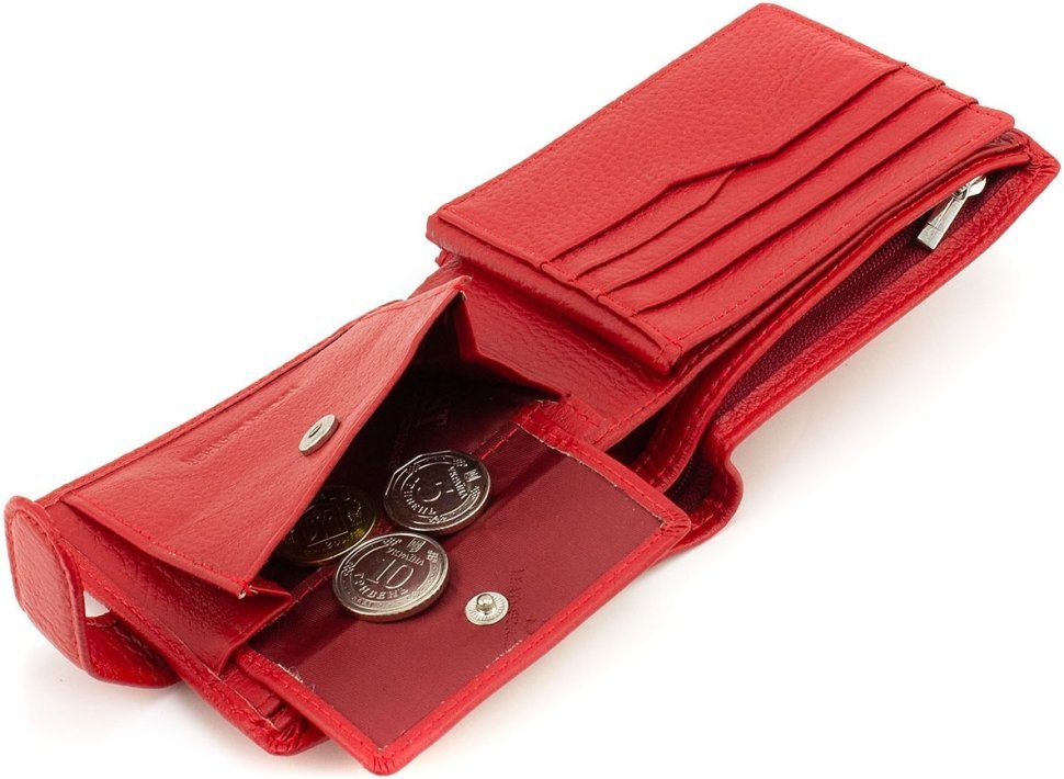 Женское портмоне из натуральной кожи красного цвета с блоком под карты ST Leather 1767456
