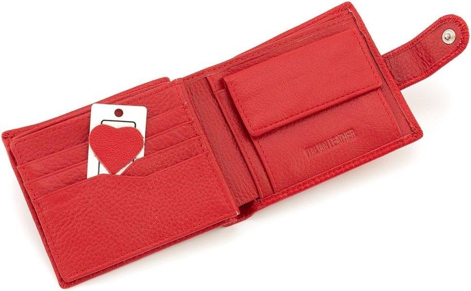 Женское портмоне из натуральной кожи красного цвета с блоком под карты ST Leather 1767456