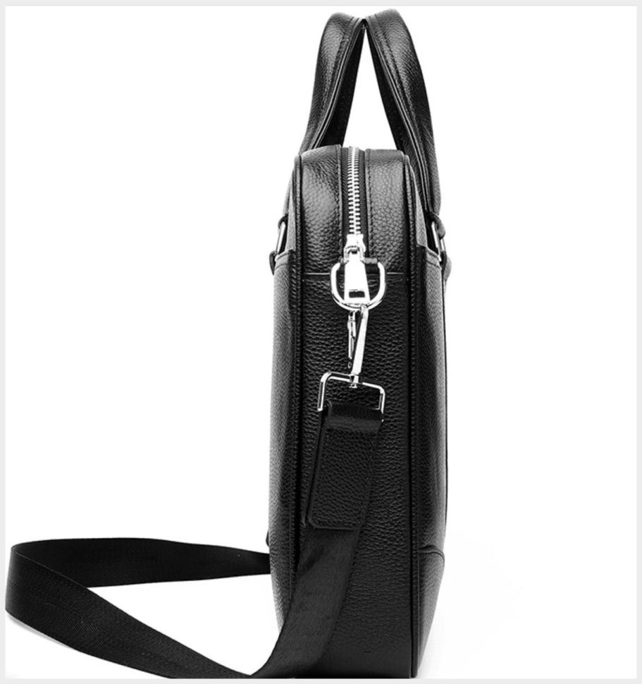 Чоловіча сумка-портфель формату А4 із фактурної шкіри чорного кольору Tiding Bag 77556