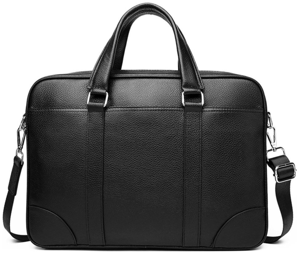 Мужская сумка-портфель формата А4 из фактурной кожи черного цвета Tiding Bag 77556