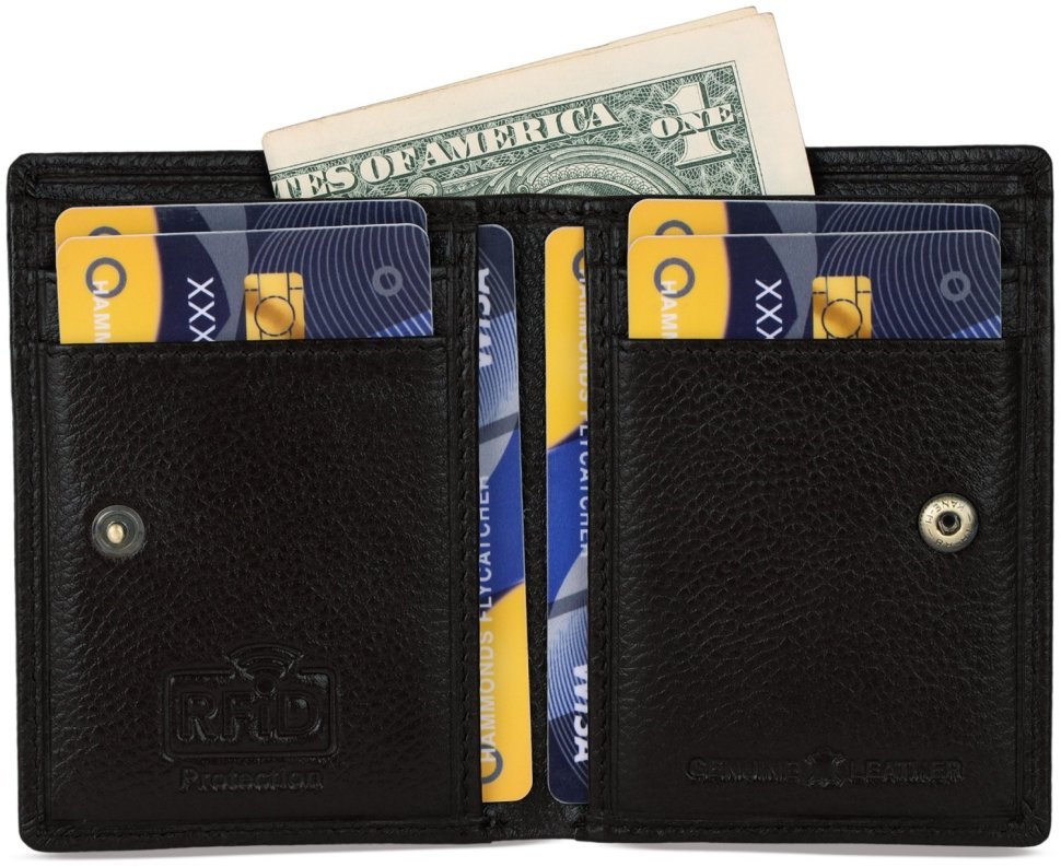 Картхолдер-кошелек из фактурной кожи черного цвета Hammonds Flycatcher CC605 на кнопке 107956 modnotak фото №3