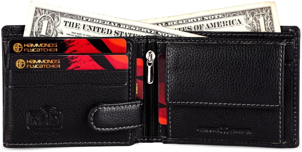 Стильний чоловічий гаманець із фактурної шкіри без застібки з монетницею Hammonds Flycatcher HF592 чорного кольору 108056 modnotak фото №2
