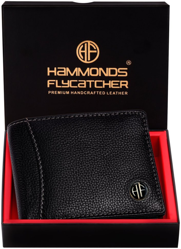 Стильний чоловічий гаманець із фактурної шкіри без застібки з монетницею Hammonds Flycatcher HF592 чорного кольору 108056 modnotak фото №4