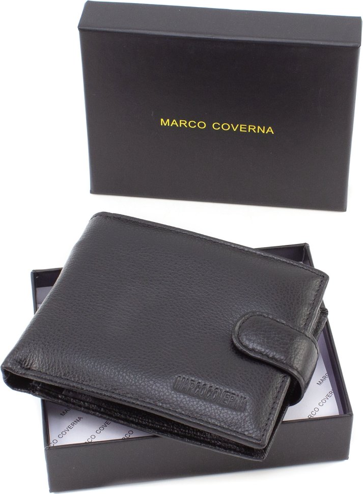 Мужское портмоне из натуральной кожи в черном цвете под карточки и мелочь Marco Coverna (21597)