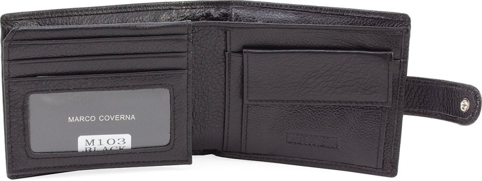 Чоловічий портмоне з натуральної шкіри в чорному кольорі під картки та дрібниця Marco Coverna (21597)