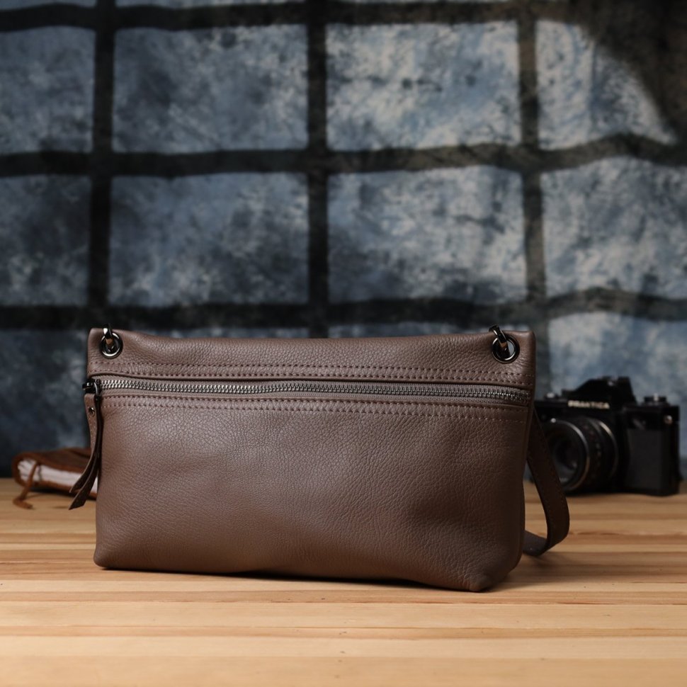 Компактная женская сумка из фактурной кожи кросс-боди через плечо Vintage 98156 коричневого цвета modnotak фото №9