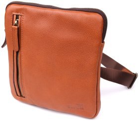 Мужская сумка из зернистой кожи рыжего цвета через плечо Shvigel 108356