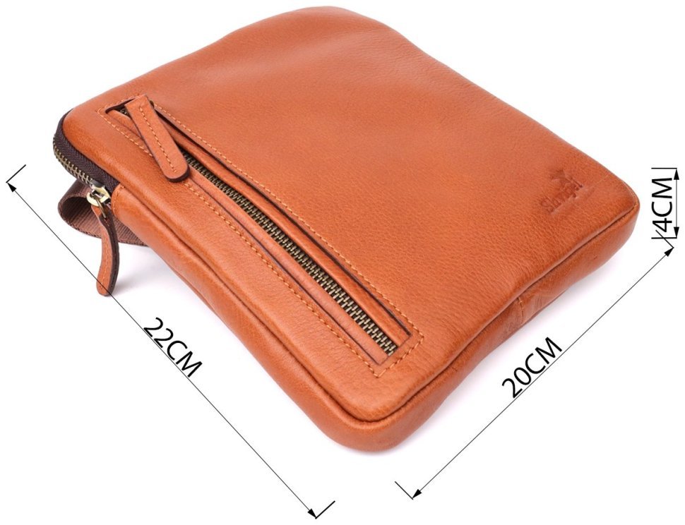 Мужская сумка из зернистой кожи рыжего цвета через плечо Shvigel 108356 modnotak фото №3