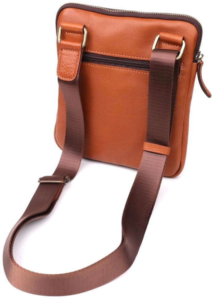 Мужская сумка из зернистой кожи рыжего цвета через плечо Shvigel 108356 modnotak фото №5