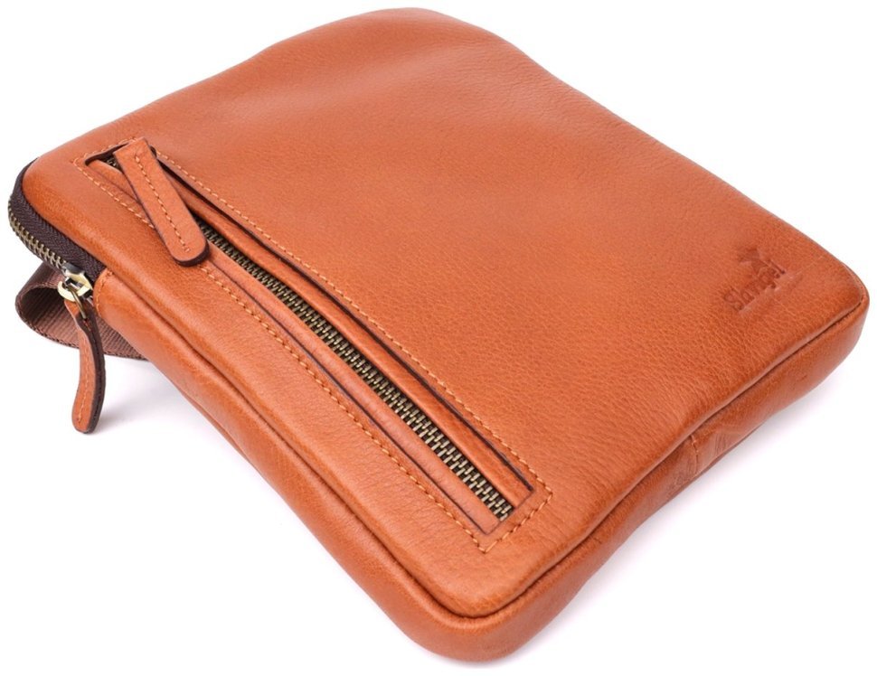 Мужская сумка из зернистой кожи рыжего цвета через плечо Shvigel 108356 modnotak фото №6