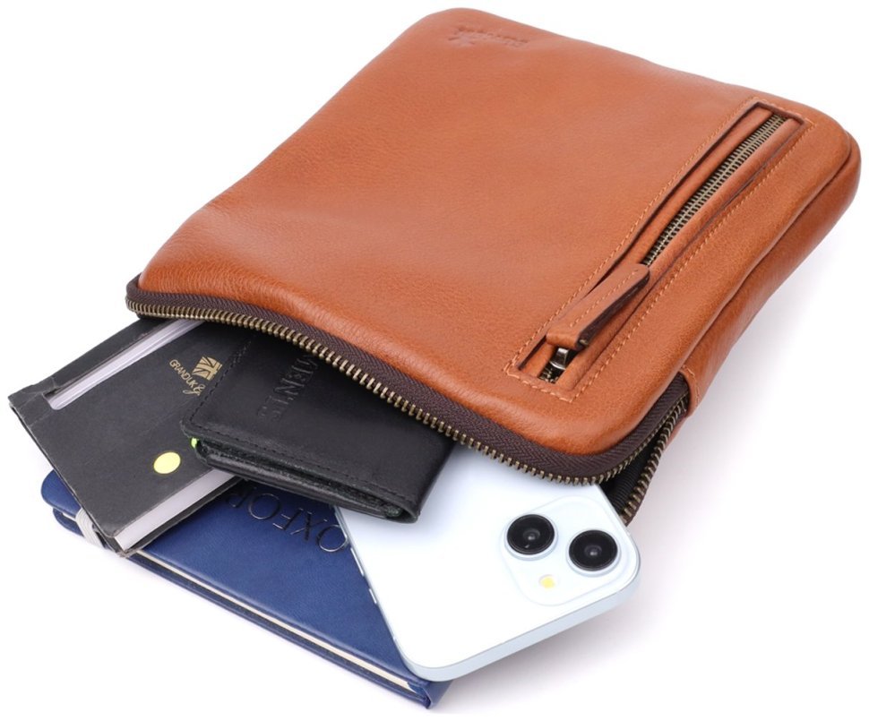 Мужская сумка из зернистой кожи рыжего цвета через плечо Shvigel 108356 modnotak фото №9