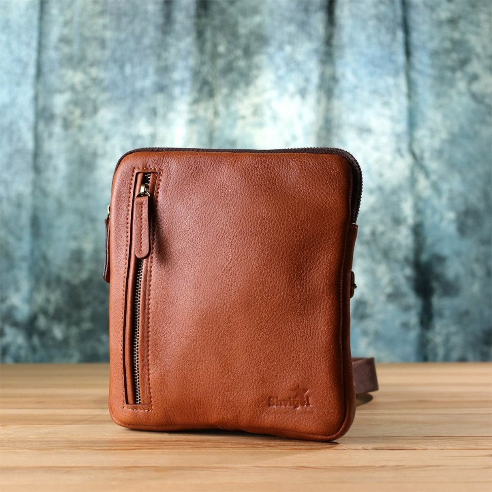 Мужская сумка из зернистой кожи рыжего цвета через плечо Shvigel 108356 modnotak фото №10