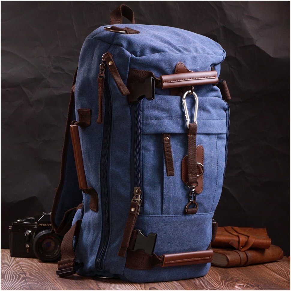 Мужской текстильный рюкзак-трансформер большого размера в синем цвете Vintage 2422159