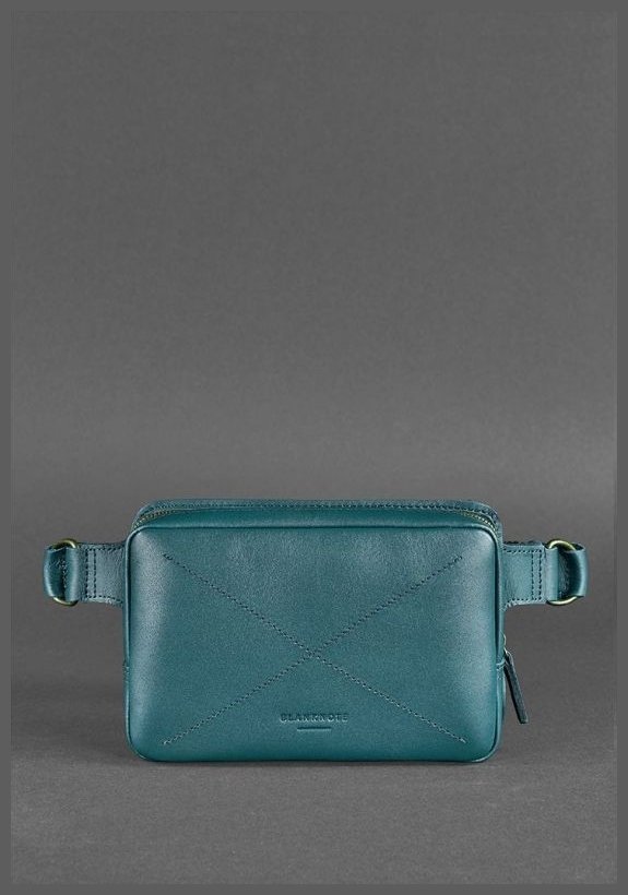 Невелика поясна жіноча сумка-бананка з натуральної шкіри зеленого кольору BlankNote Dropbag Mini 78656