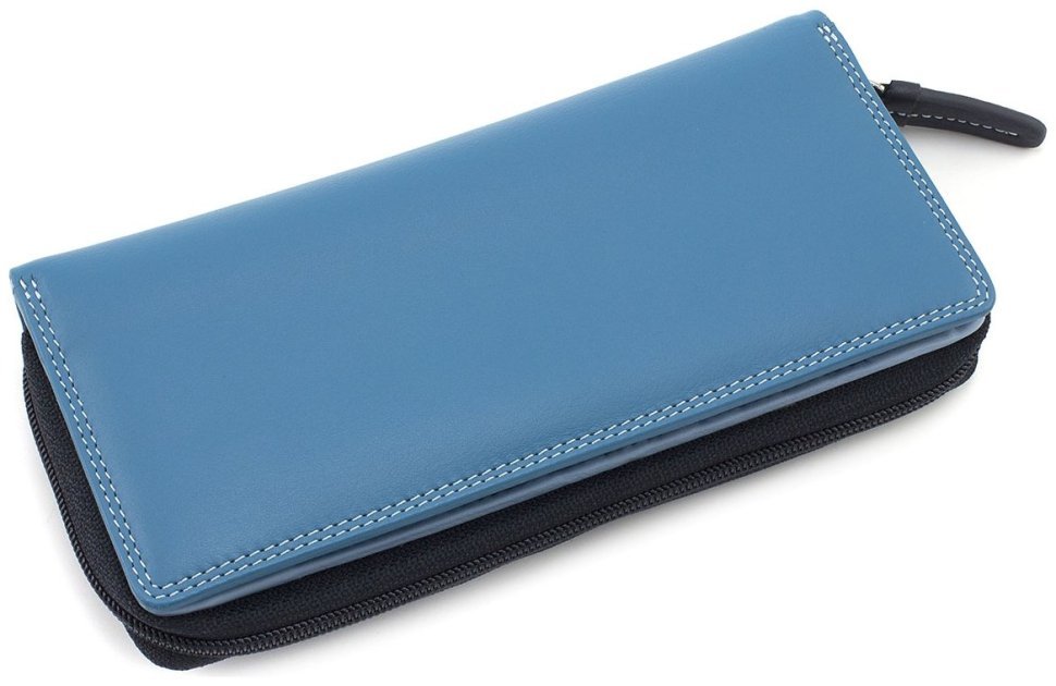 Великий жіночий гаманець із натуральної шкіри синього кольору на блискавці з RFID - Visconti Honolulu 68756