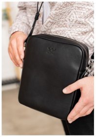 Мужская черная сумка-планшет на плечо из гладкой кожи BlankNote Challenger S 78956