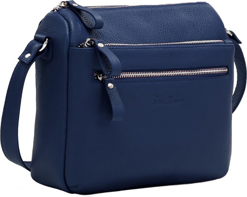 Компактна синя жіноча сумка-кроссбоді з натуральної шкіри на блискавці Issa Hara Мішель (27019)