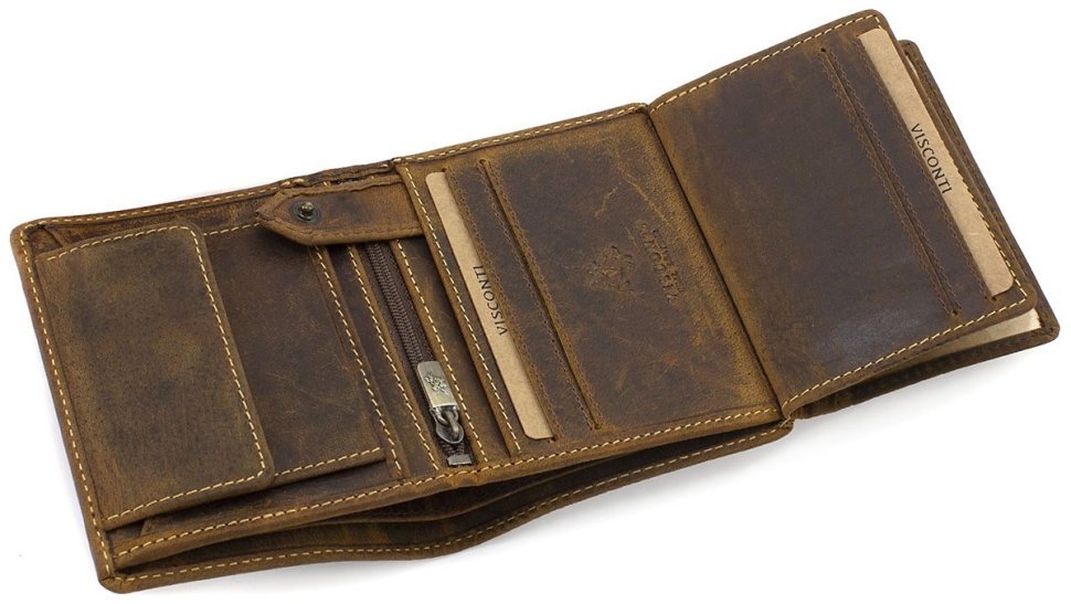 Маленькое мужское портмоне из винтажной кожи песочного цвета Visconti Spear 69056