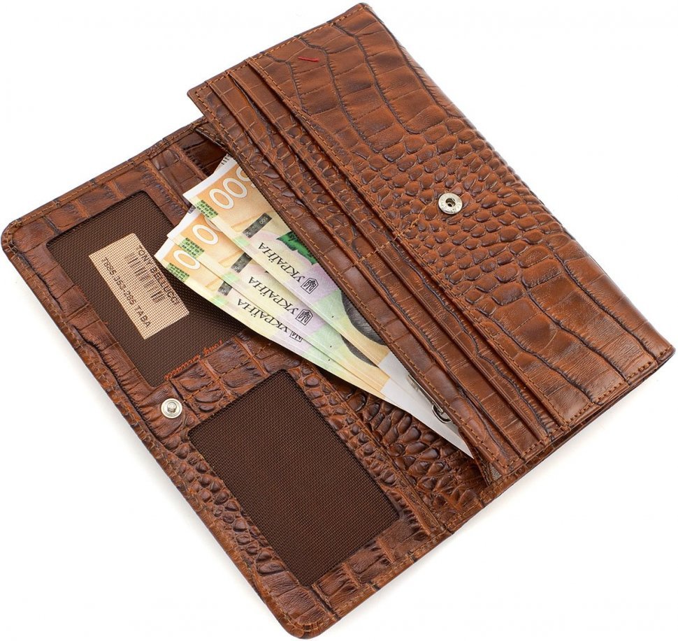 Світло-коричневий жіночий гаманець з натуральної шкіри під крокодила Tony Bellucci (10871)