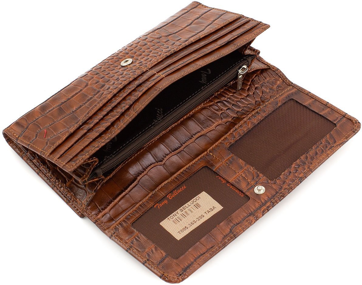 Світло-коричневий жіночий гаманець з натуральної шкіри під крокодила Tony Bellucci (10871)