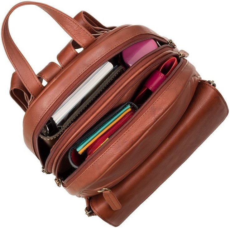 Жіночий коричневий рюкзак середнього розміру із високоякісної шкіри Visconti Gina 69156
