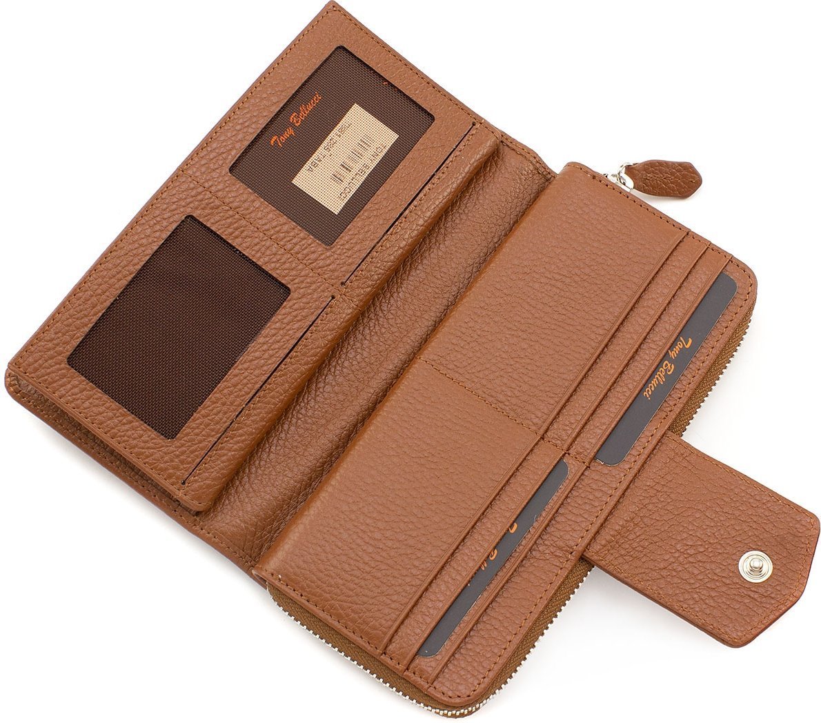 Світло-коричневий жіночий гаманець з фактурної шкіри з блоком під карти Tony Bellucci (10853)