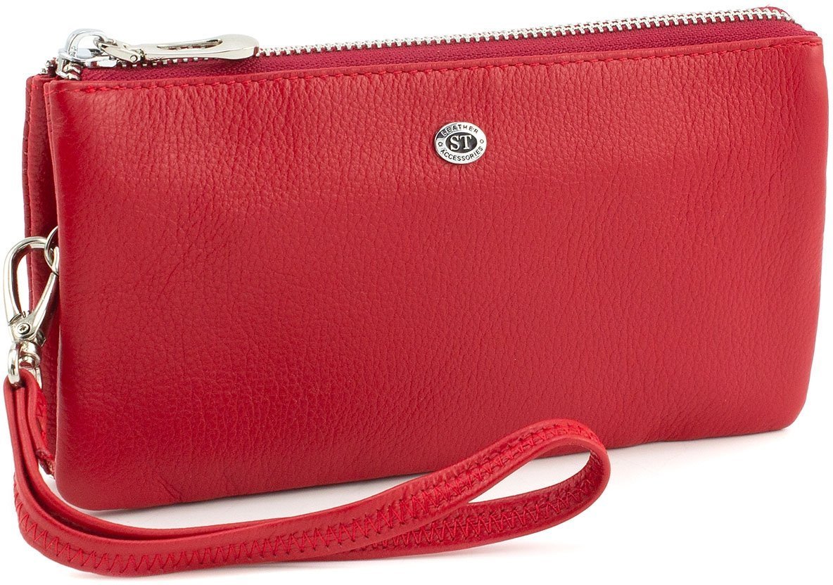 Червоний жіночий гаманець-клатч з натуральної шкіри на блискавці ST Leather (15329)