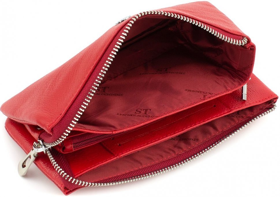 Червоний жіночий гаманець-клатч з натуральної шкіри на блискавці ST Leather (15329)