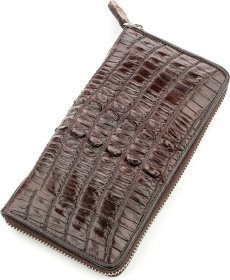 Коричневий гаманець на блискавки зі справжньої шкіри крокодила CROCODILE LEATHER (024-18587)