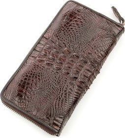Коричневый кошелек на молнии из настоящей кожи крокодила CROCODILE LEATHER (024-18587)