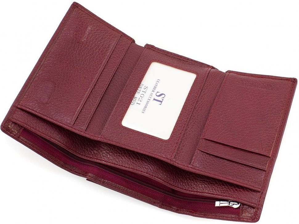 Бордовый женский кошелек из натуральной кожи с фиксацией на магниты ST Leather (15612)
