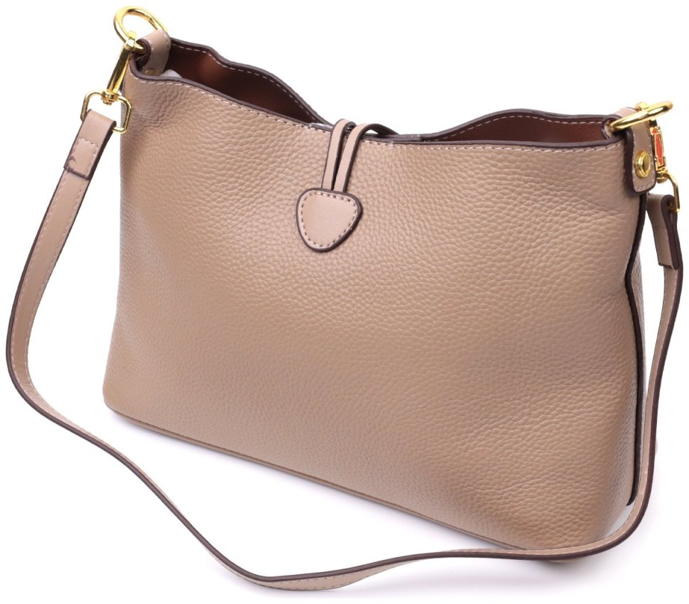Женская сумка из натуральной кожи бежевого цвета с фиксацией на петельку Vintage 2422320