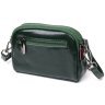 Невелика жіноча сумка-кроссбоді з натуральної шкіри зеленого кольору на дві блискавки Vintage 2422420 - 2