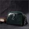 Невелика жіноча сумка-кроссбоді з натуральної шкіри зеленого кольору на дві блискавки Vintage 2422420 - 7