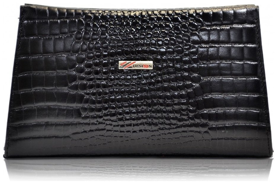 Кожаная женская косметичка с тиснением под крокодила Desisan 80657 (черного цвета) modnotak фото №1