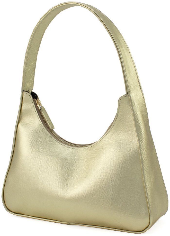 Жіноча шкіряна сумка-хобо золотистого кольору з однією лямкою Grande Pelle 70757