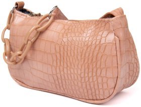 Небольшая сумка-багет из кожзаменителя с имитацией фактуры кожи крокодила Vintage Style 91057 (цвет розовый)