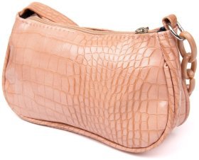 Небольшая сумка-багет из кожзаменителя с имитацией фактуры кожи крокодила Vintage Style 91057 (цвет розовый)
