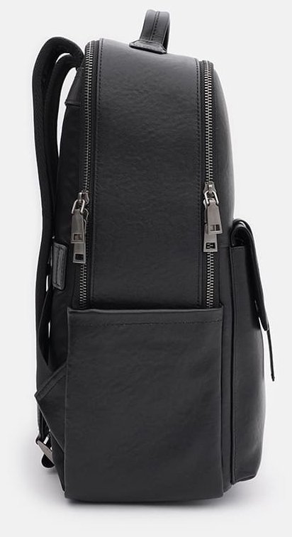 Великий чорний чоловічий рюкзак з натуральної шкіри на два відділення Ricco Grande 71557
