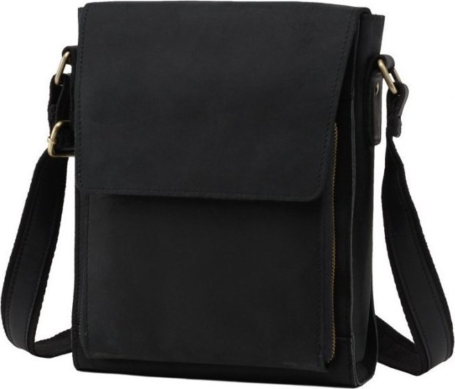 Класична сумка-месенджер з натуральної шкіри чорного кольору VINTAGE STYLE (14575)