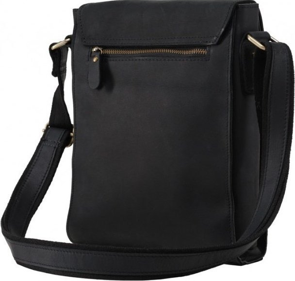Класична сумка-месенджер з натуральної шкіри чорного кольору VINTAGE STYLE (14575)