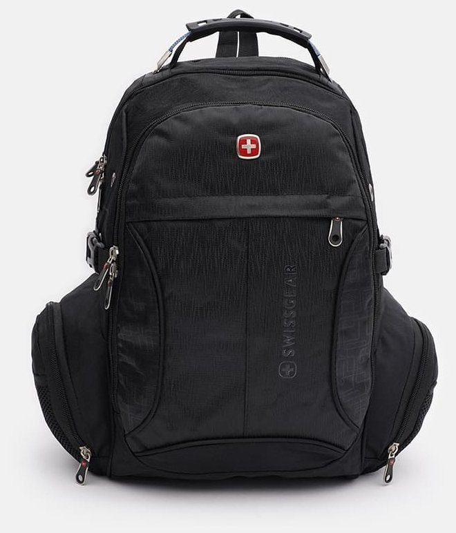 Большой текстильный мужской рюкзак черного цвета на три молнии Monsen 71657