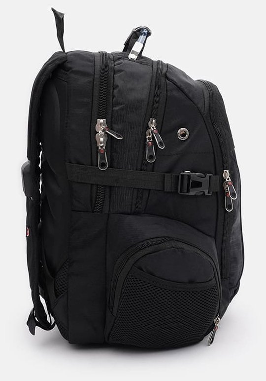 Великий текстильний чоловічий рюкзак чорного кольору на три блискавки Monsen 71657