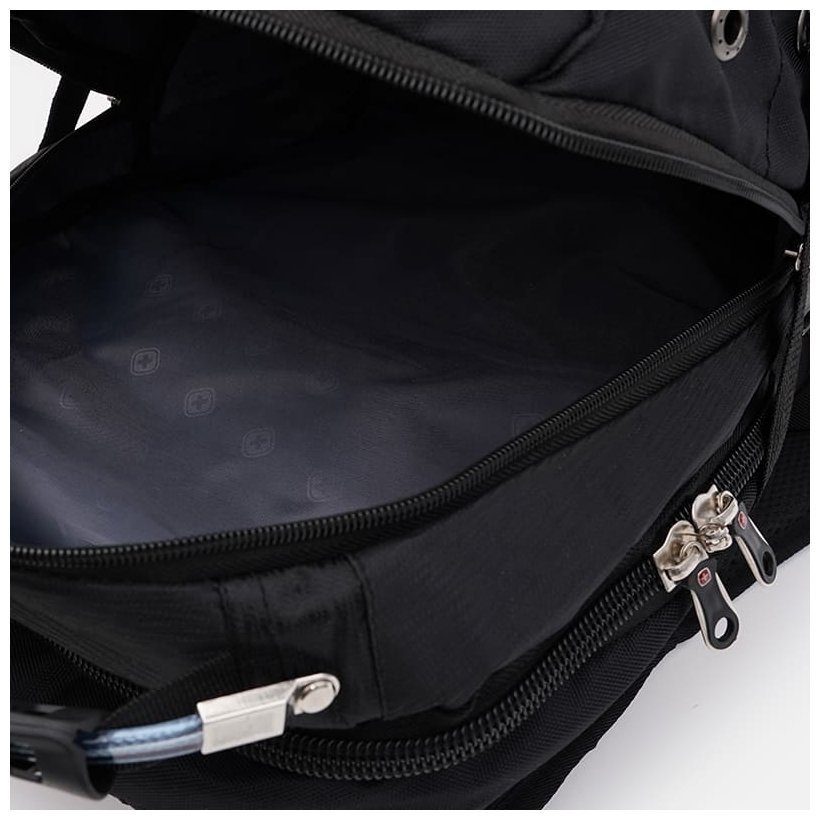 Великий текстильний чоловічий рюкзак чорного кольору на три блискавки Monsen 71657