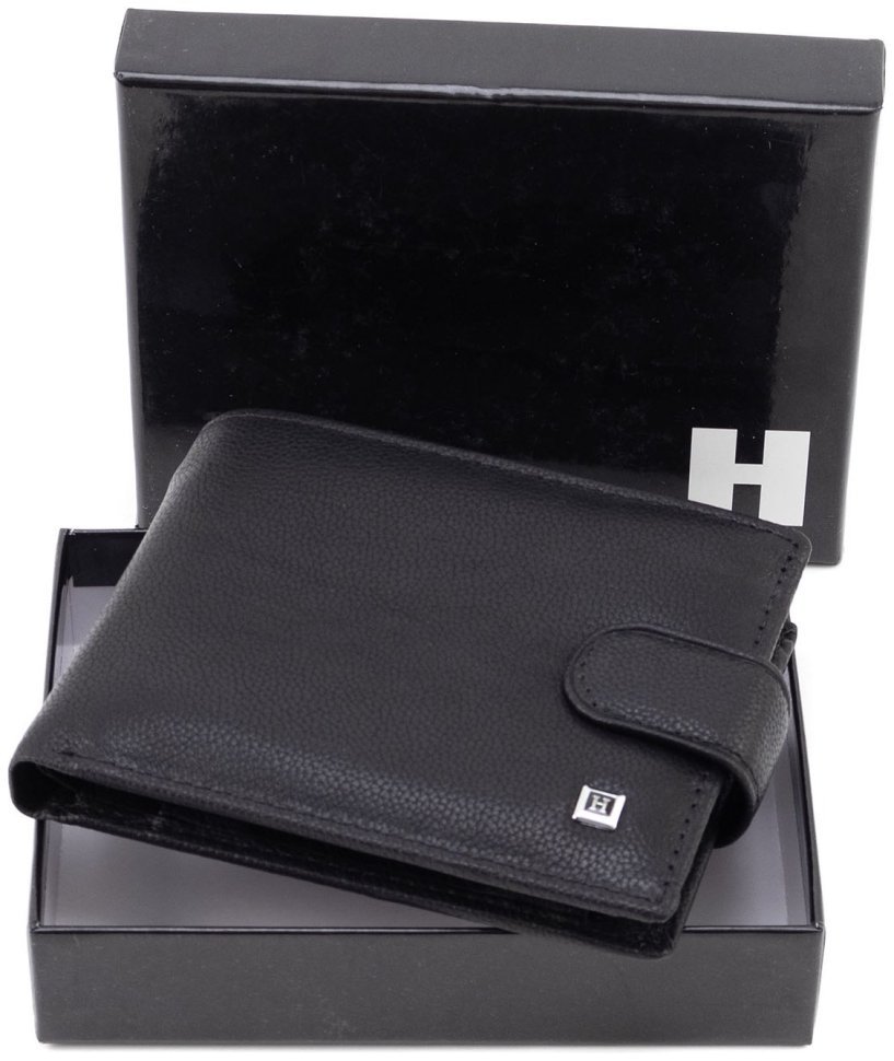 Мужское портмоне из зернистой кожи со съемным блоком под визитки H-Leather (81957) Черный modnotak фото №12