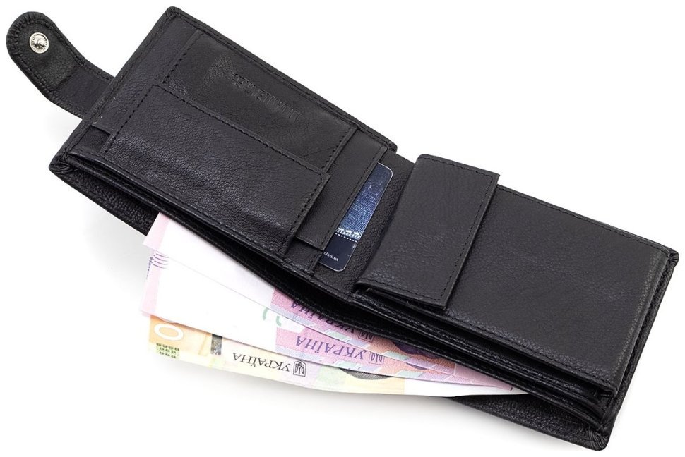 Мужское портмоне из зернистой кожи со съемным блоком под визитки H-Leather (81957) Черный modnotak фото №6