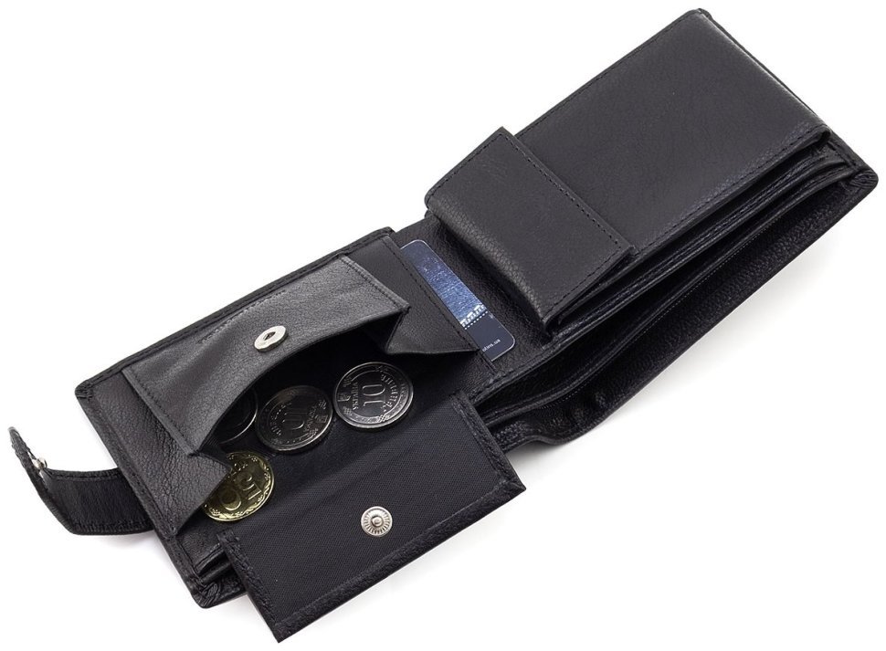Мужское портмоне из зернистой кожи со съемным блоком под визитки H-Leather (81957) Черный modnotak фото №7