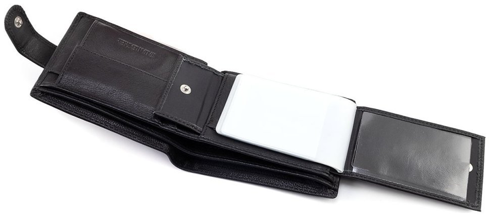 Мужское портмоне из зернистой кожи со съемным блоком под визитки H-Leather (81957) Черный modnotak фото №8