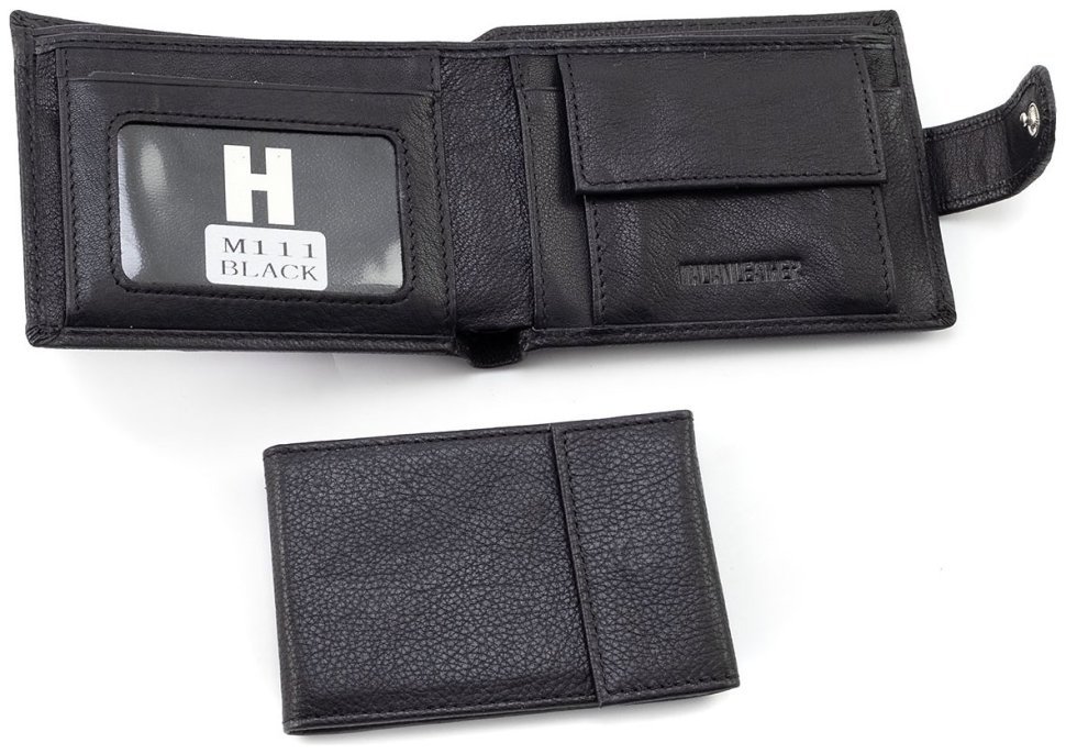 Мужское портмоне из зернистой кожи со съемным блоком под визитки H-Leather (81957) Черный modnotak фото №11